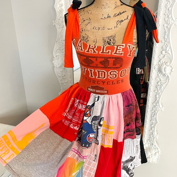 New York Couture Reworked VINTAGE Harley Davidson Logo T-Shirts PATCHWORK Dress - Picture 6 of 12